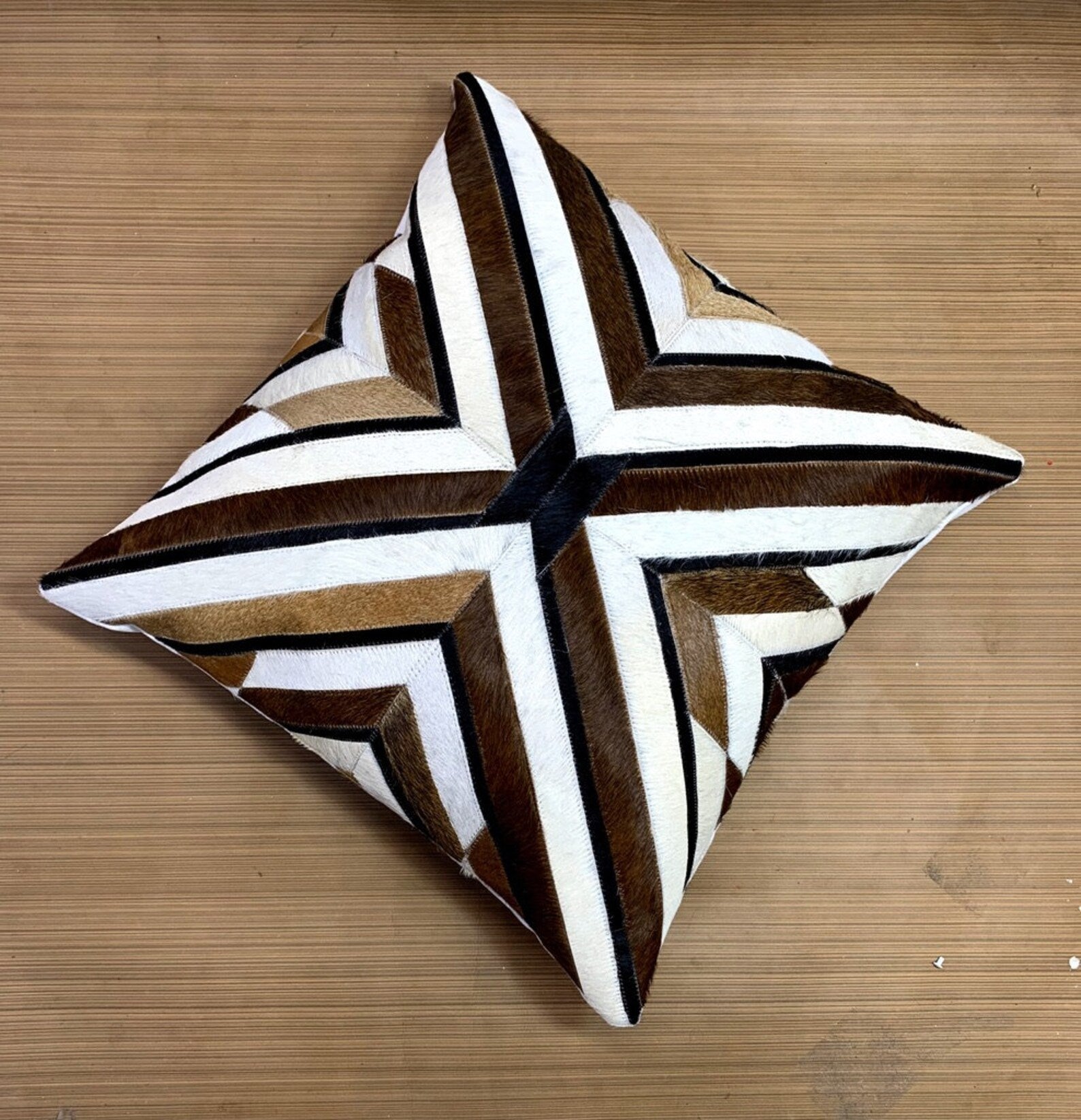 Handmade Cowhide Pillow Cover: Patchwork Hair-On Leather Cushion