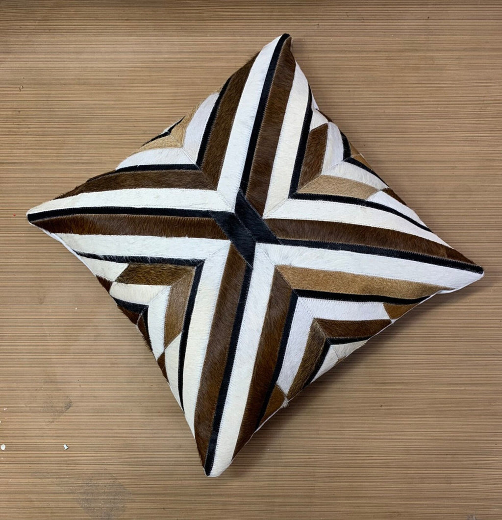 Handmade Cowhide Pillow Cover: Patchwork Hair-On Leather Cushion