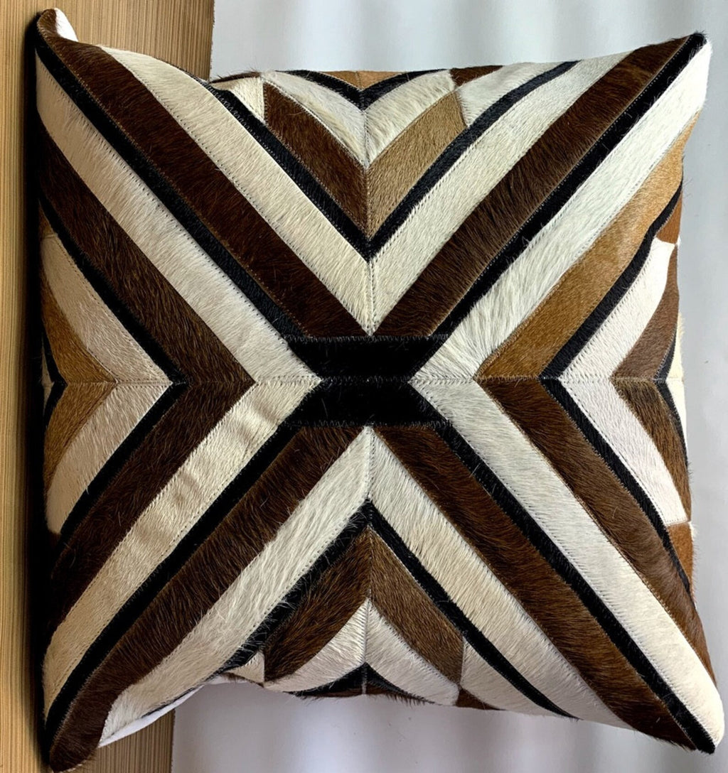 Handmade Cowhide Pillow Cover: Patchwork Hair-On Leather Cushion