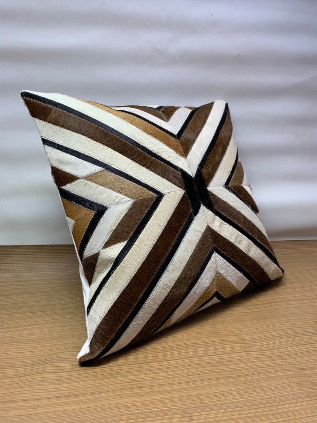 Handmade Cowhide Pillow Cover: Patchwork Hair-On Leather Cushion