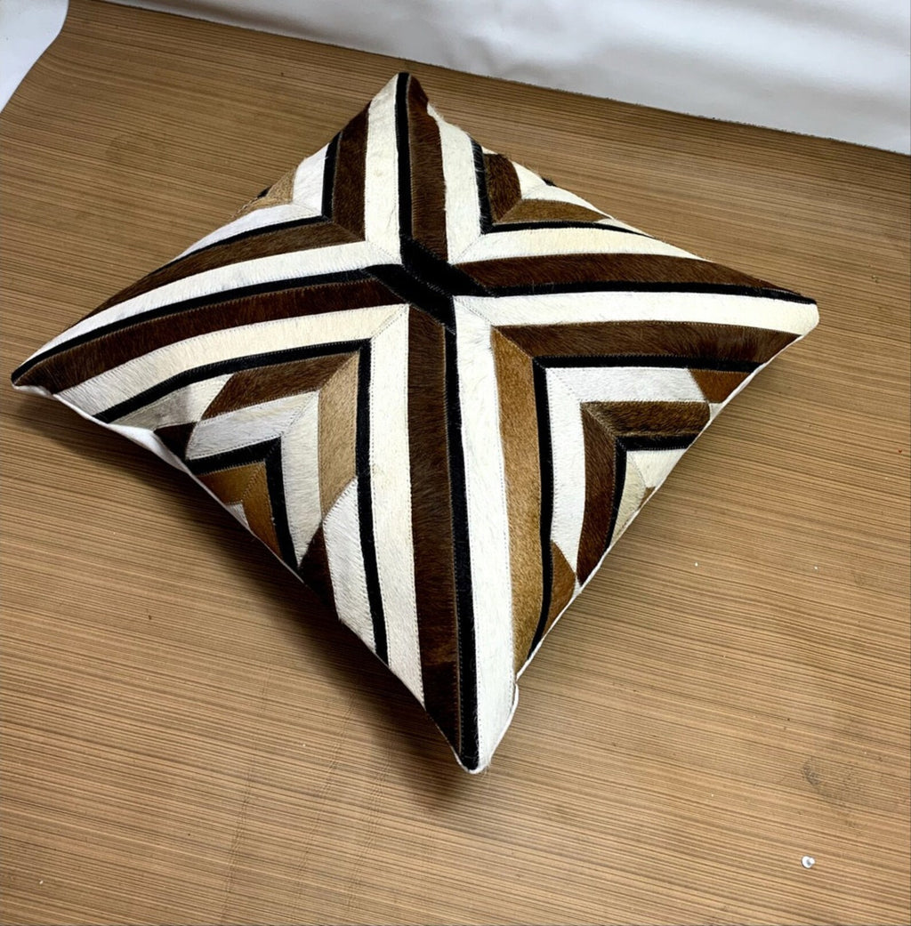 Handmade Cowhide Pillow Cover: Patchwork Hair-On Leather Cushion