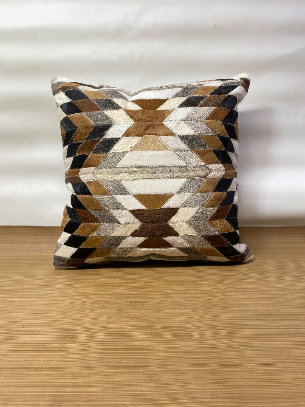 Geometric Cowhide Pillow Cover: Handmade Leather Patchwork Cushion