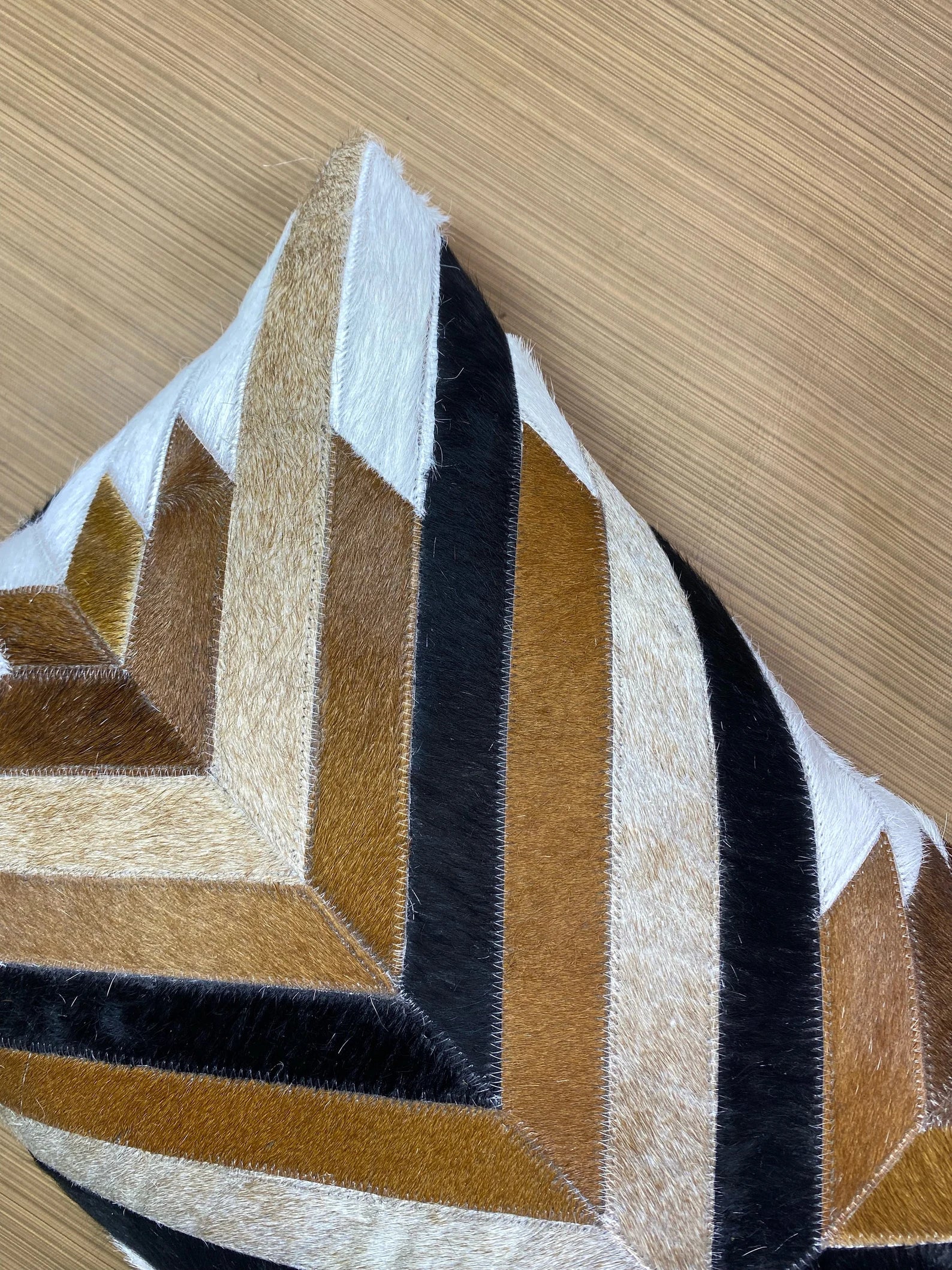 Handmade Cowhide Lumbar Pillow Cover: Geometric Patchwork Leather