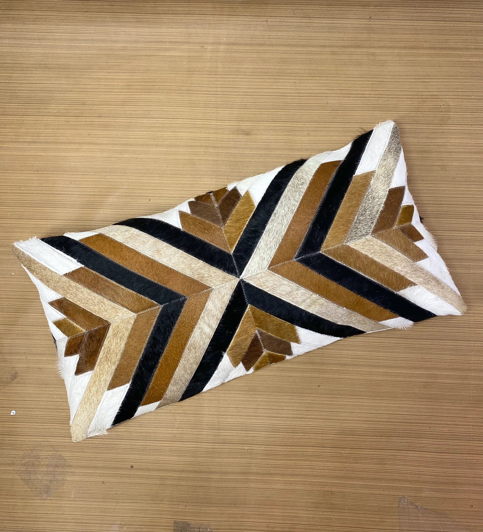 Handmade Cowhide Lumbar Pillow Cover: Geometric Patchwork Leather