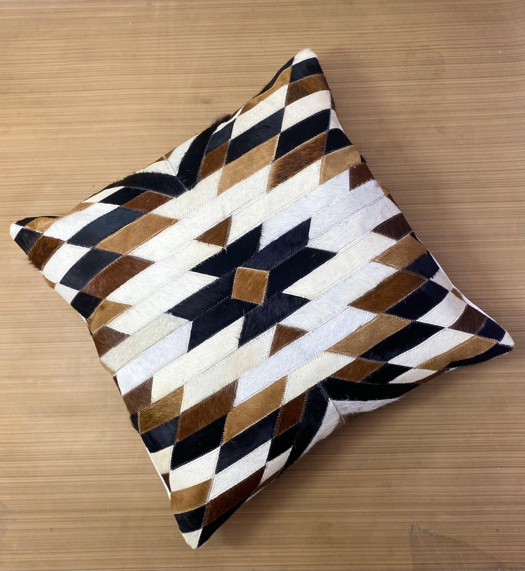 Handmade Cowhide Pillow Cover: Hair On Leather Patchwork Cushion