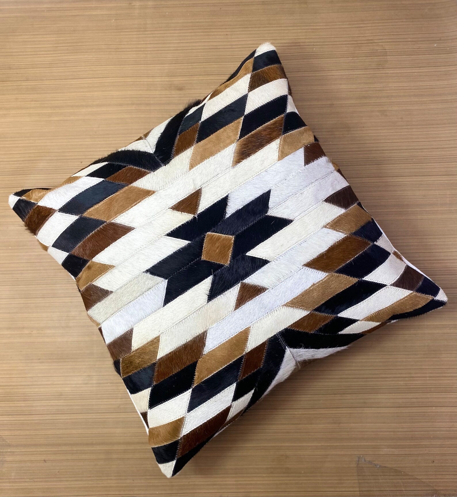 Handmade Cowhide Pillow Cover: Hair On Leather Patchwork Cushion