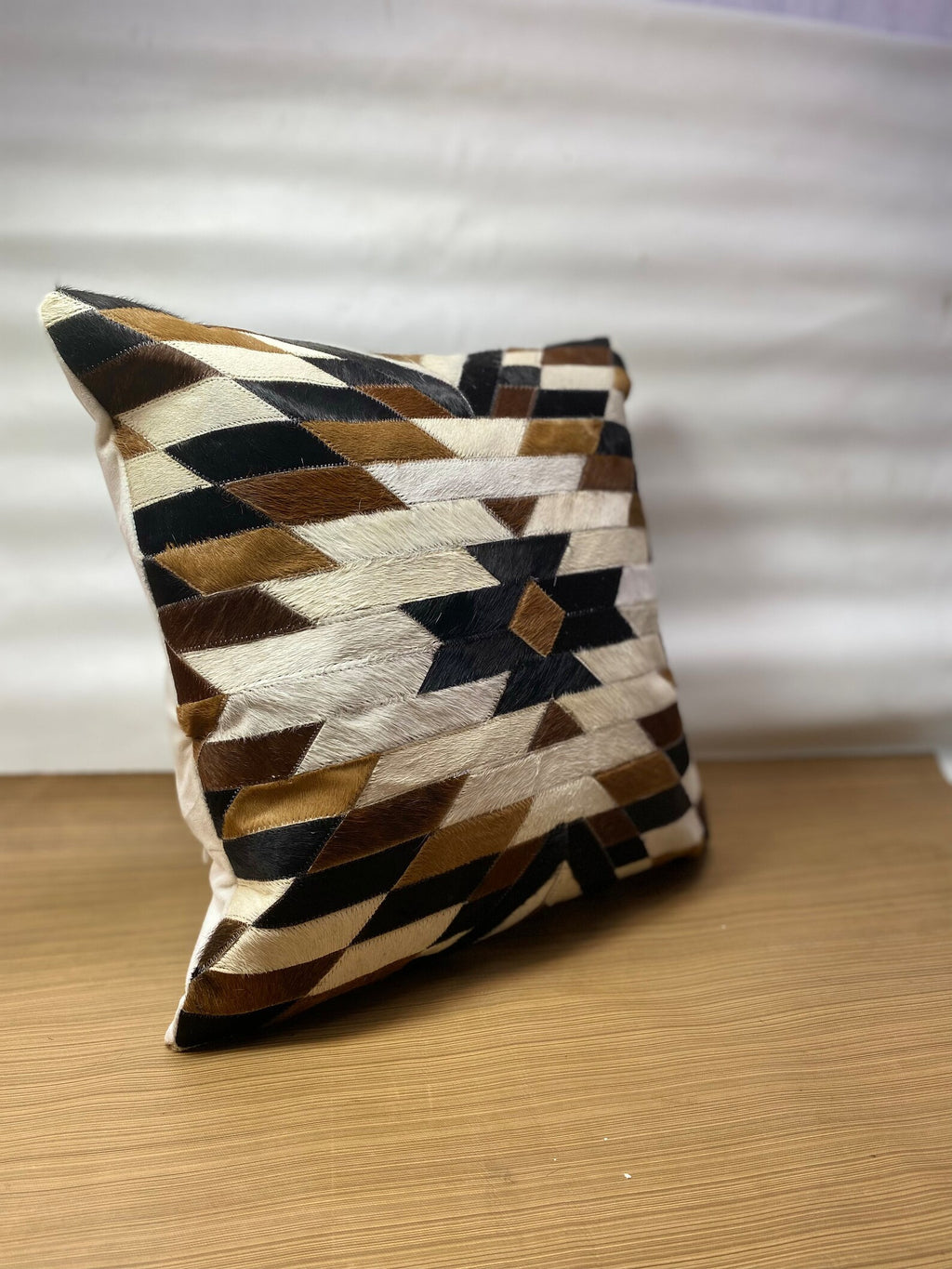 Handmade Cowhide Pillow Cover: Hair On Leather Patchwork Cushion