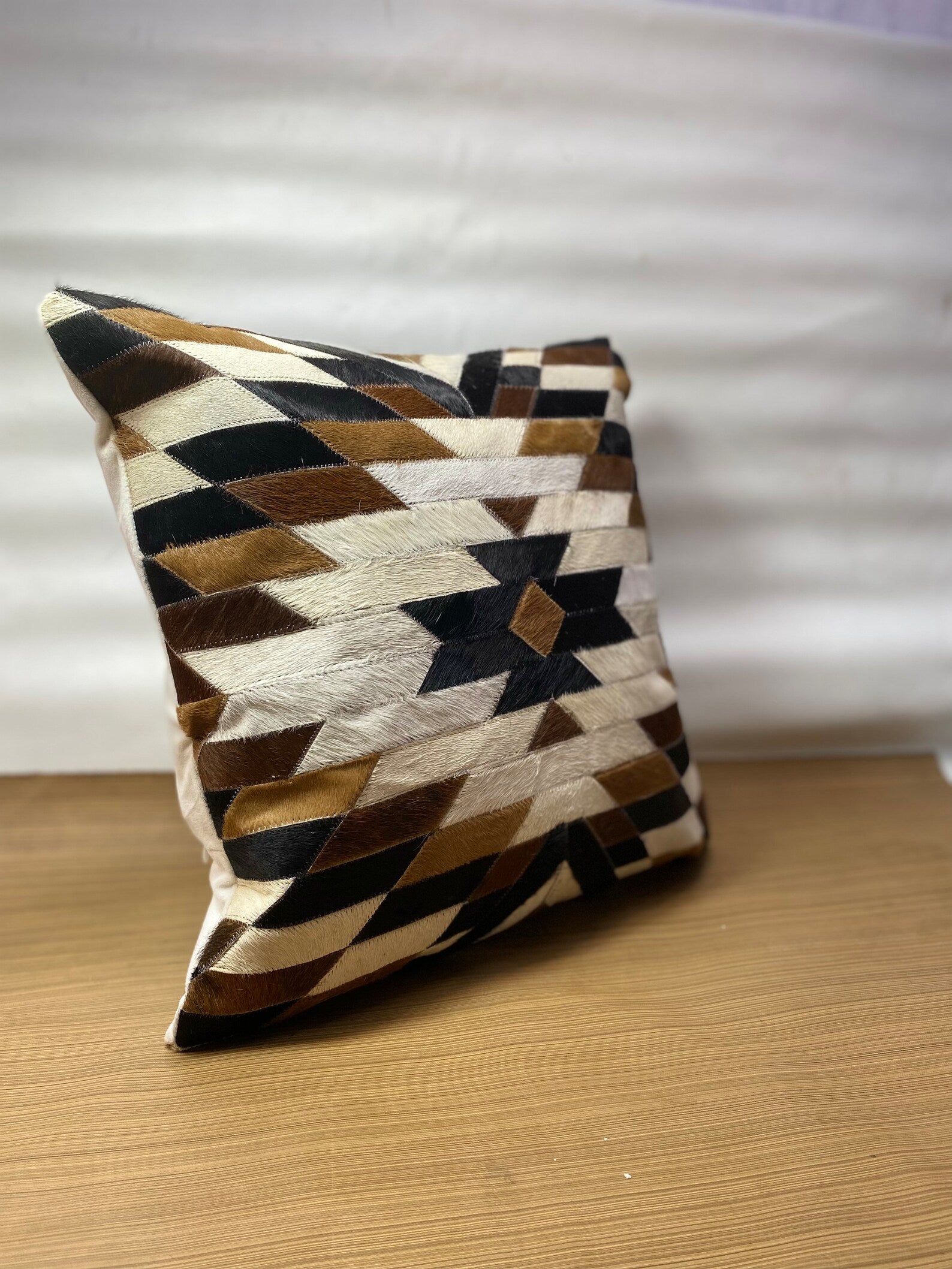 Handmade Cowhide Pillow Cover: Hair On Leather Patchwork Cushion