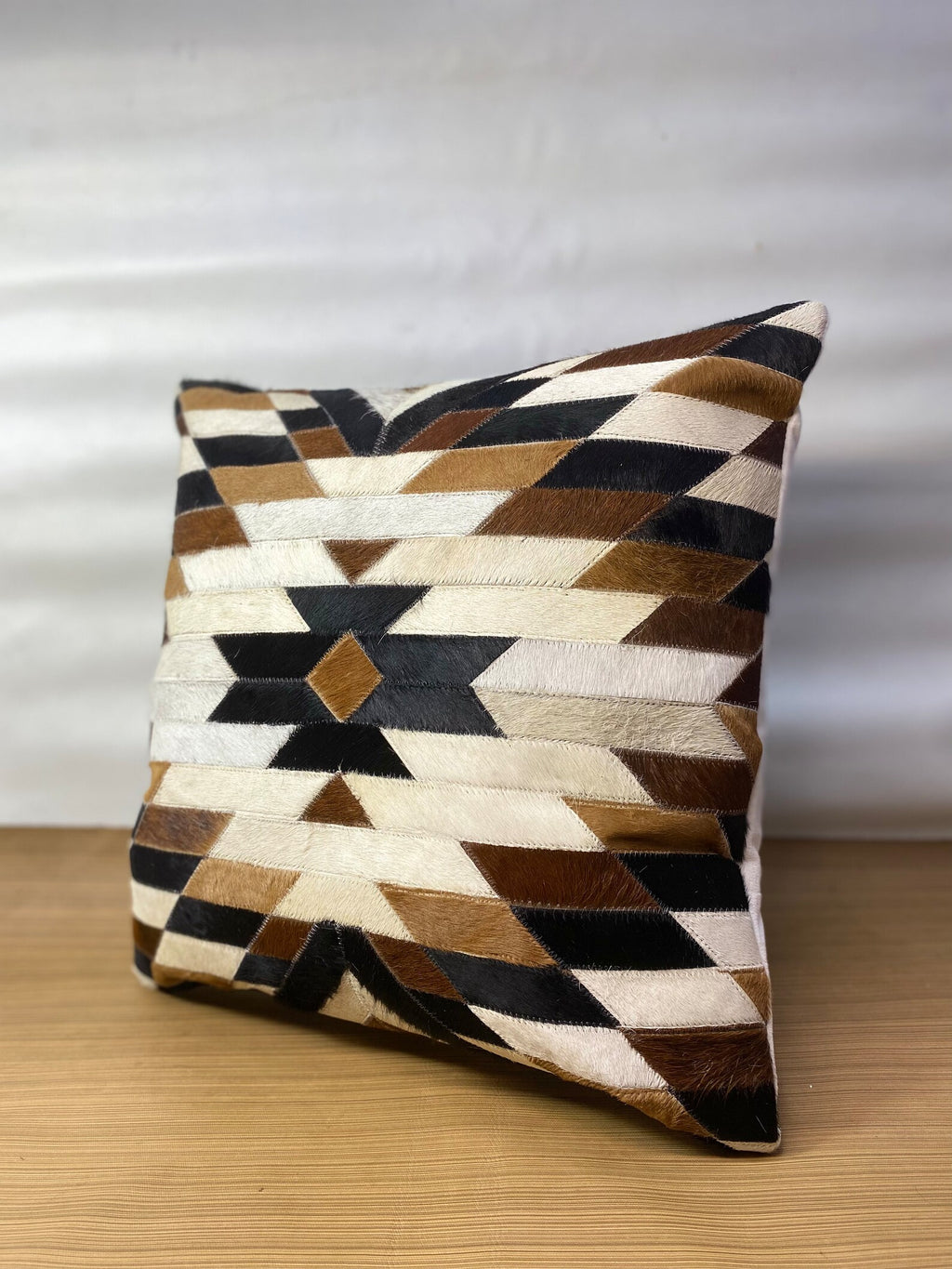 Handmade Cowhide Pillow Cover: Hair On Leather Patchwork Cushion