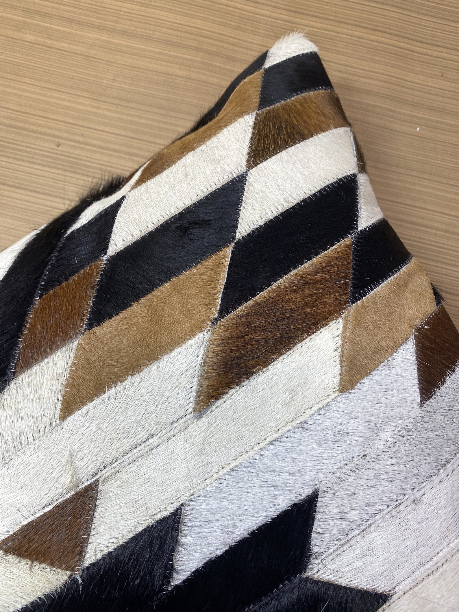 Handmade Cowhide Pillow Cover: Hair On Leather Patchwork Cushion
