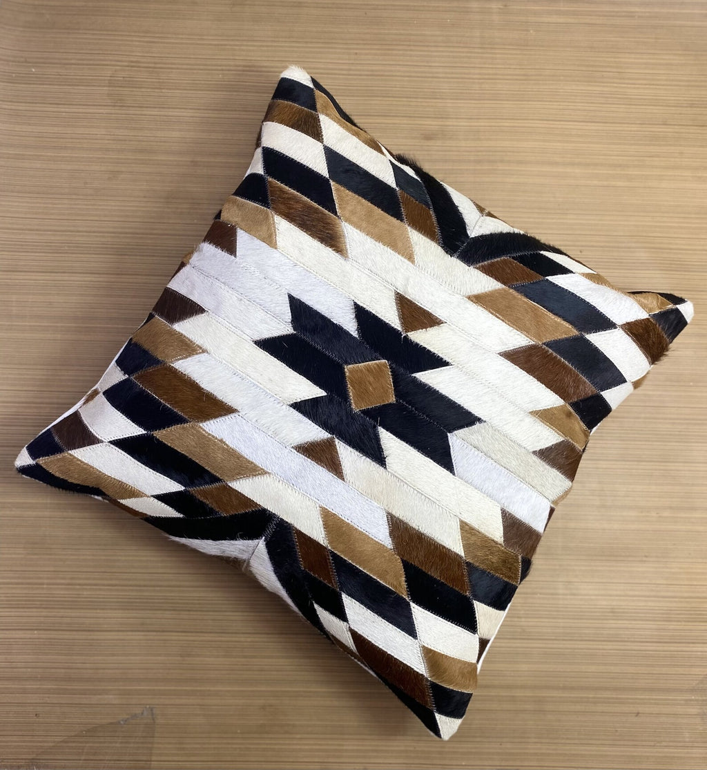 Handmade Cowhide Pillow Cover: Hair On Leather Patchwork Cushion