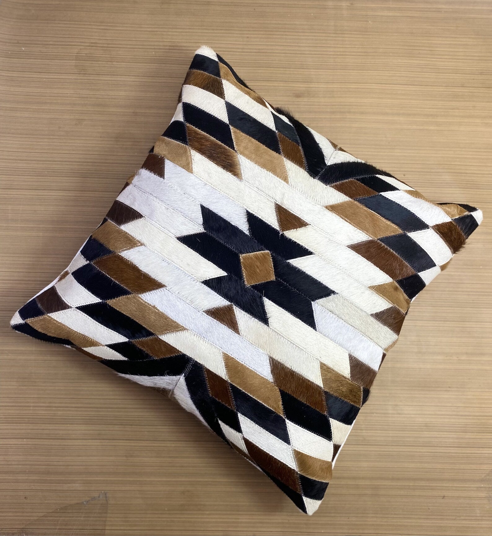 Handmade Cowhide Pillow Cover: Hair On Leather Patchwork Cushion