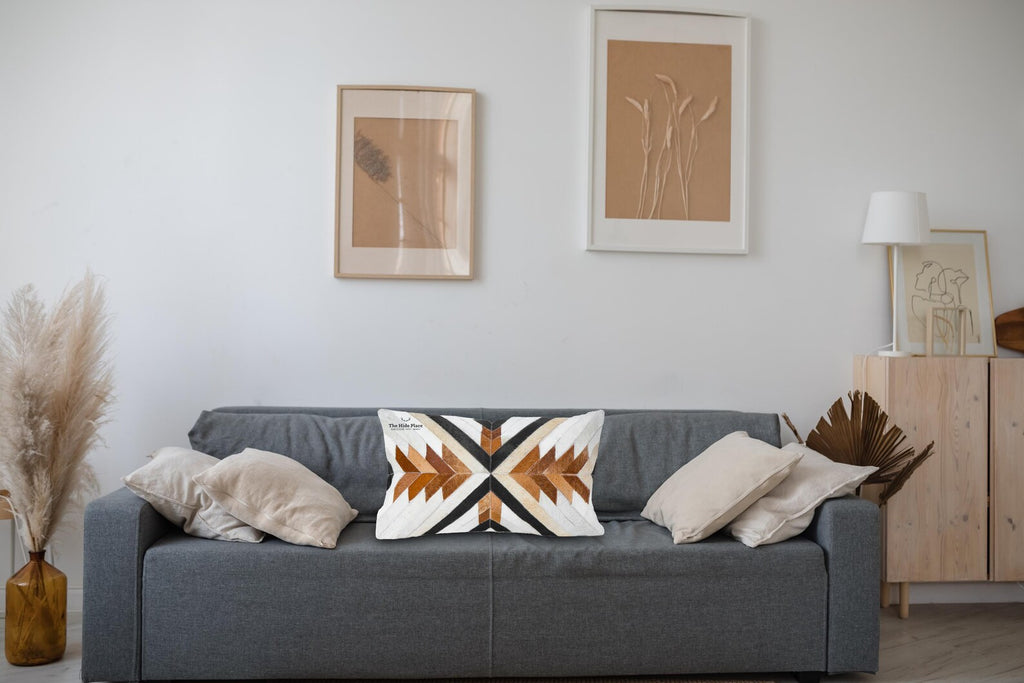 Cowhide Lumbar Pillow Cover: Hair-on Leather, White, Brown &amp; Tan