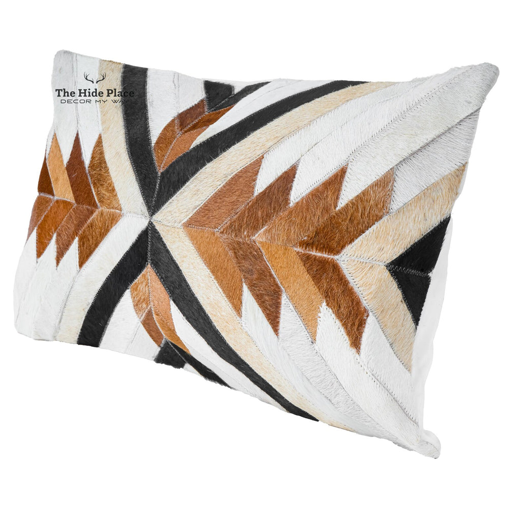 Cowhide Lumbar Pillow Cover: Hair-on Leather, White, Brown &amp; Tan
