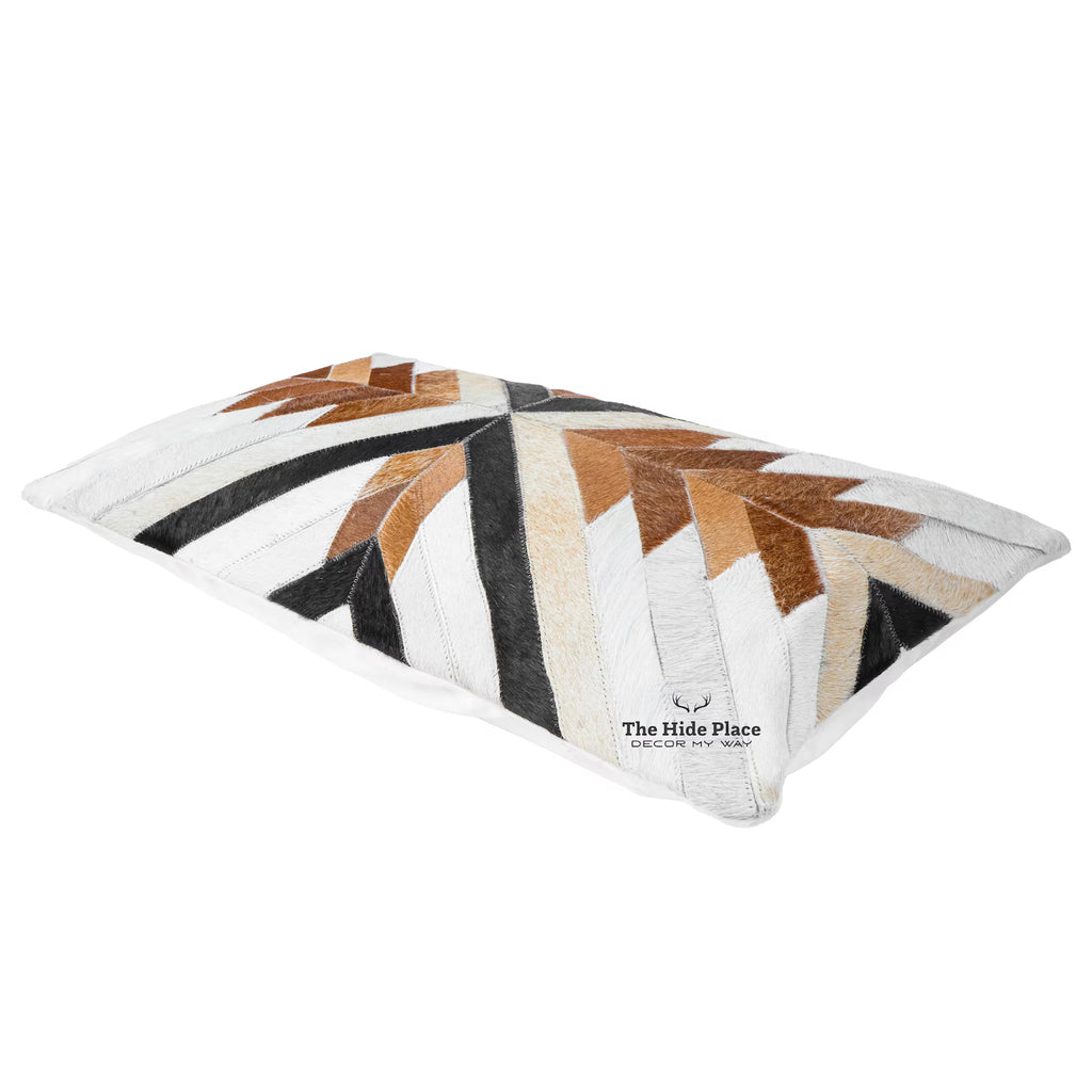 Cowhide Lumbar Pillow Cover: Hair-on Leather, White, Brown &amp; Tan
