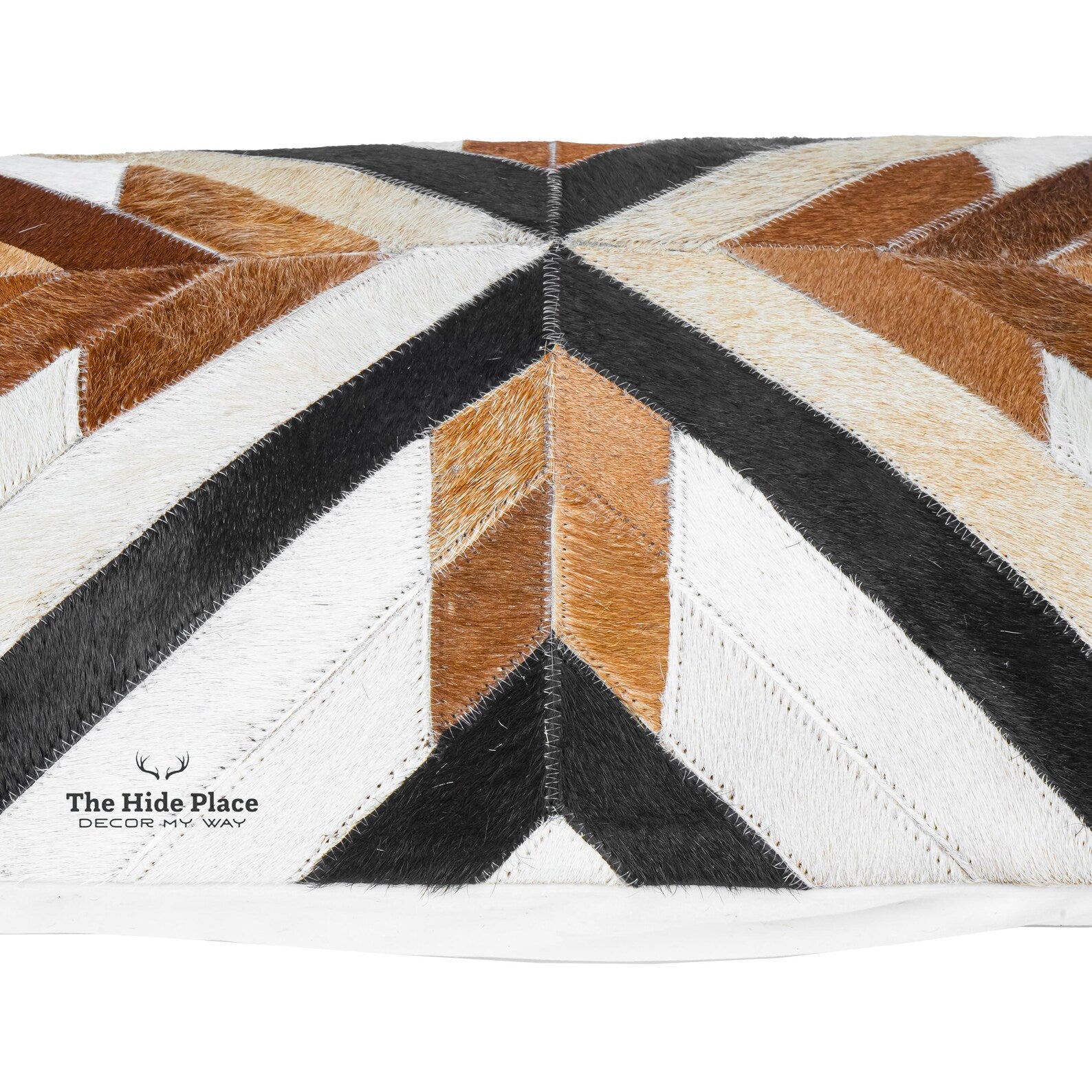 Cowhide Lumbar Pillow Cover: Hair-on Leather, White, Brown &amp; Tan