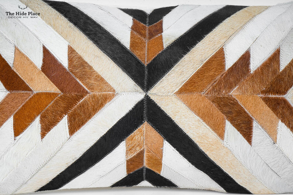 Cowhide Lumbar Pillow Cover: Hair-on Leather, White, Brown &amp; Tan