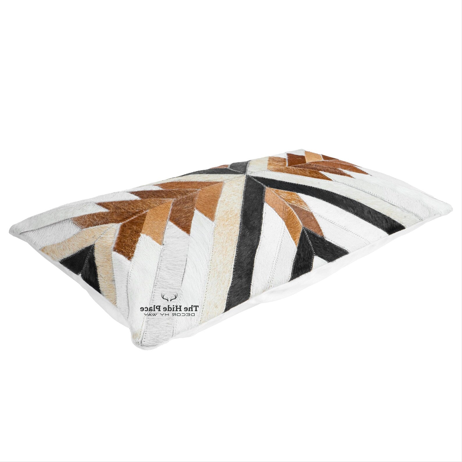 Cowhide Lumbar Pillow Cover: Hair-on Leather, White, Brown &amp; Tan