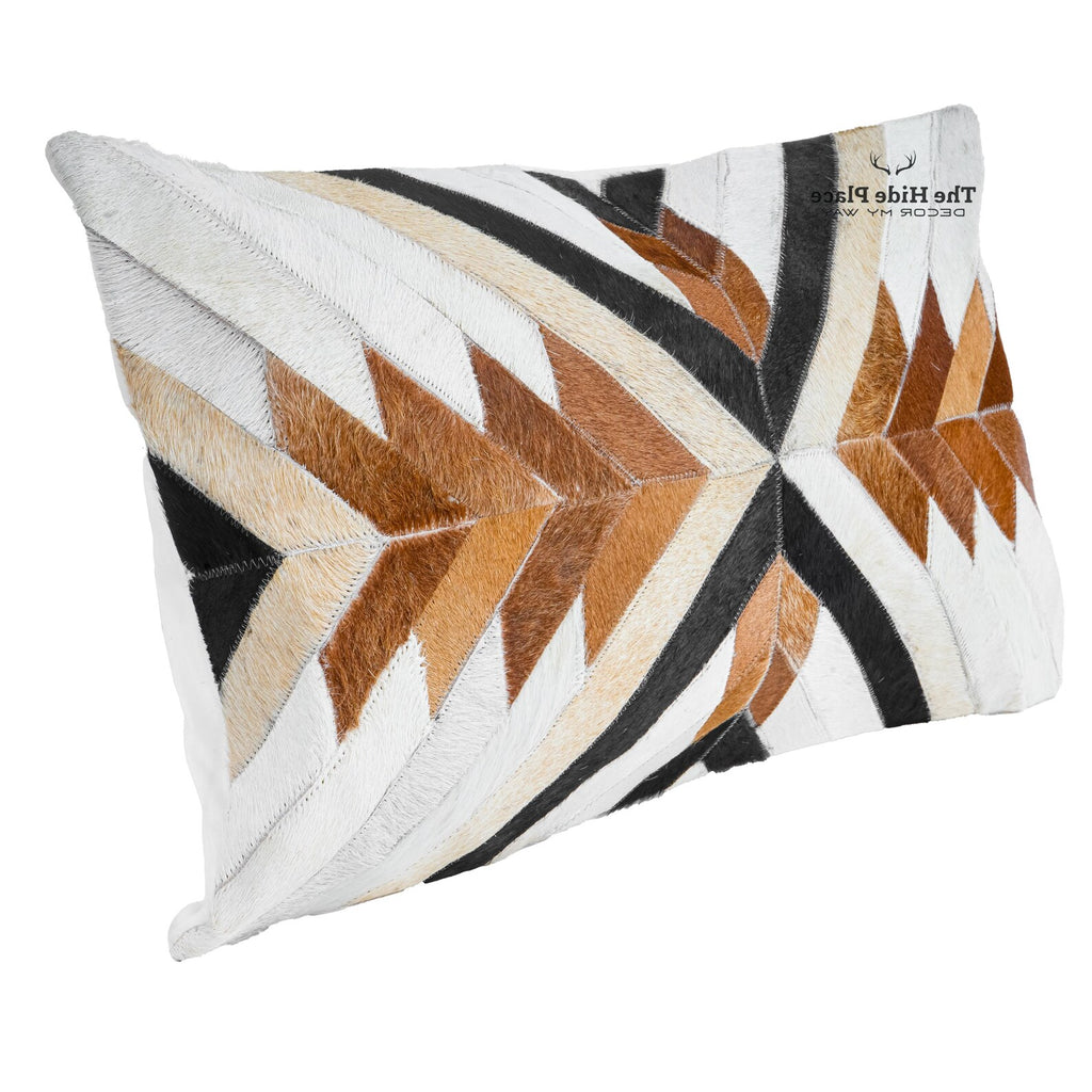 Cowhide Lumbar Pillow Cover: Hair-on Leather, White, Brown &amp; Tan