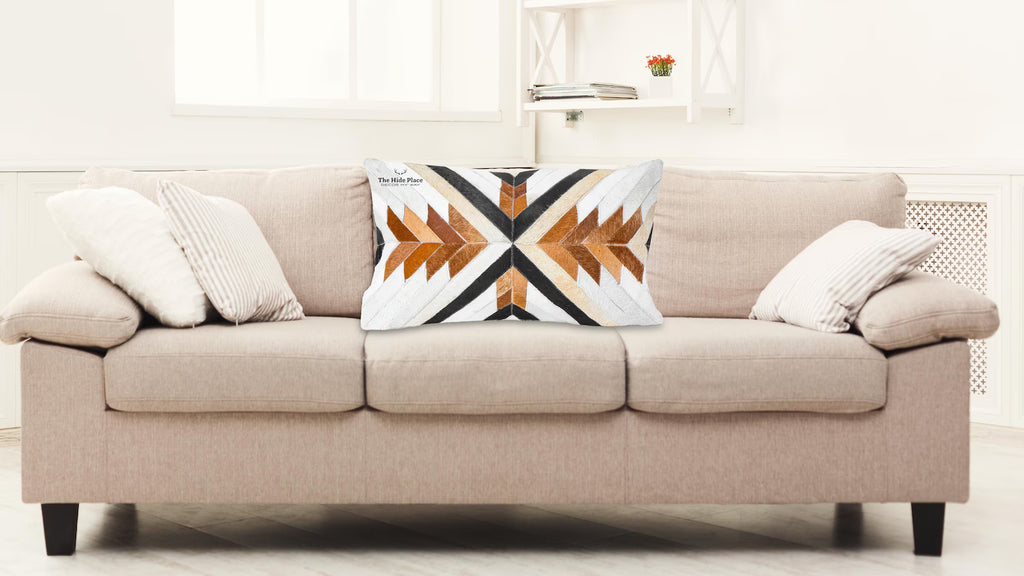 Cowhide Lumbar Pillow Cover: Hair-on Leather, White, Brown &amp; Tan