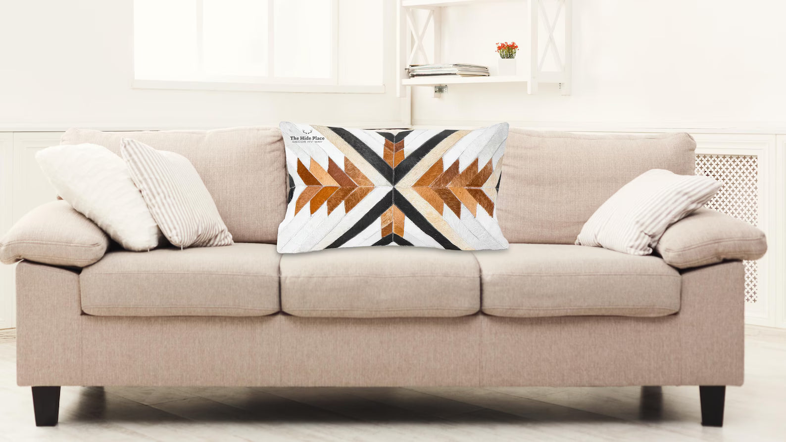 Cowhide Lumbar Pillow Cover: Hair-on Leather, White, Brown &amp; Tan