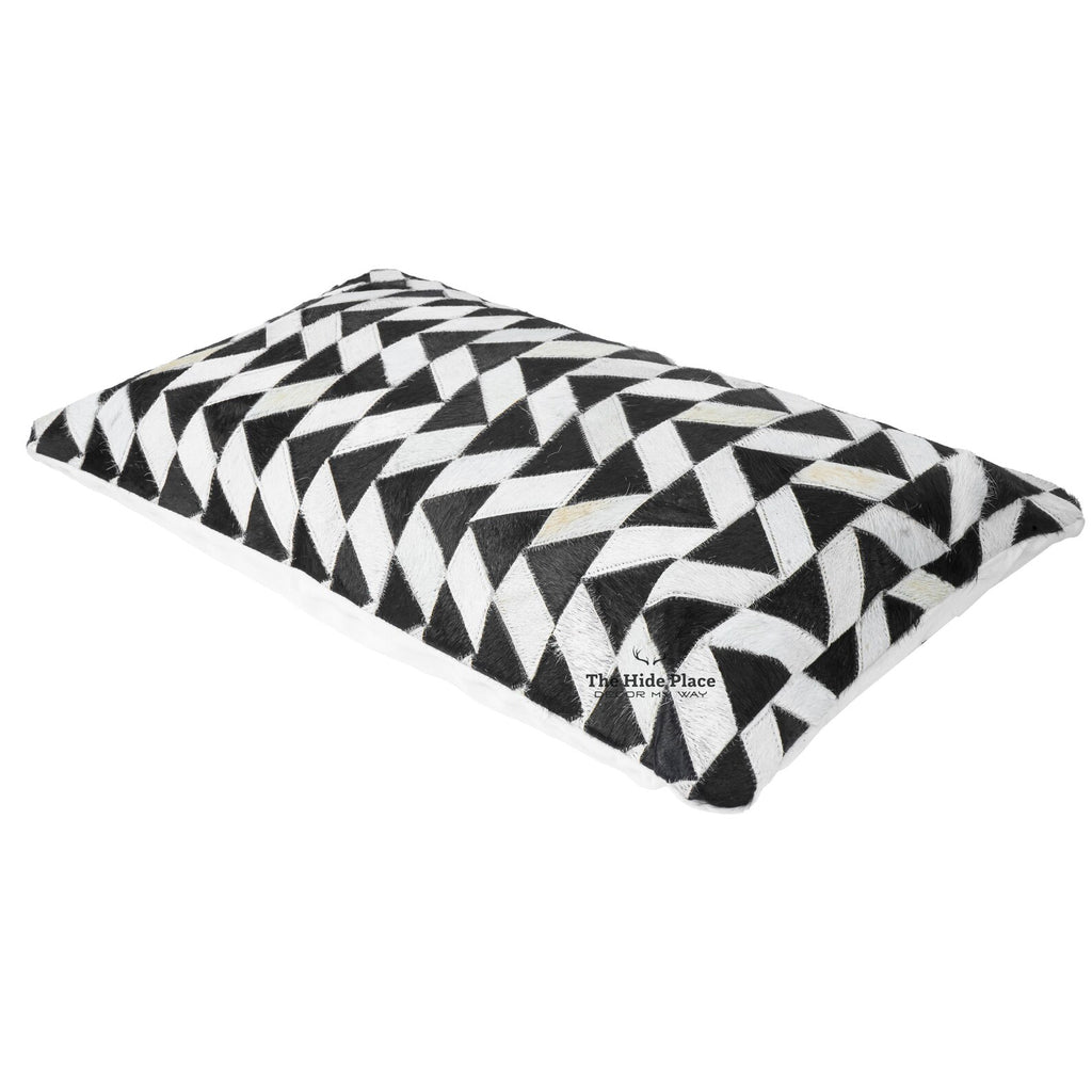 Cowhide Lumbar Pillow Cover: Black & White Hair-on-Hide Leather, 12x20/14x24
