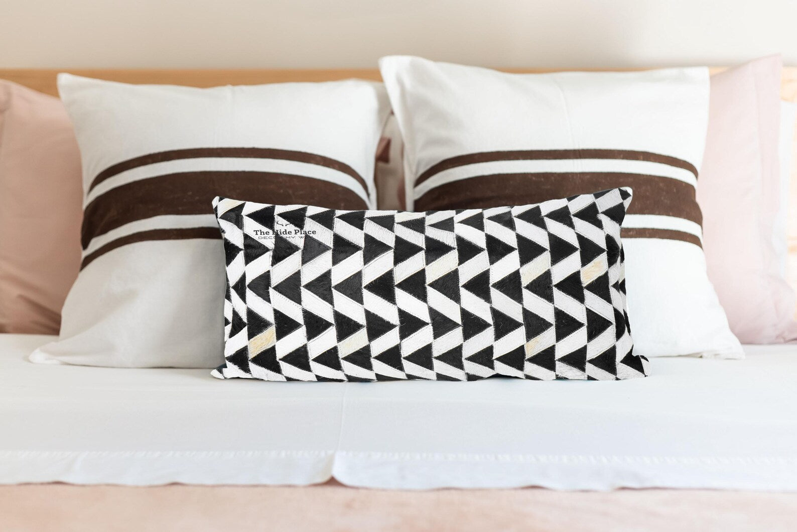 Cowhide Lumbar Pillow Cover: Black & White Hair-on-Hide Leather, 12x20/14x24