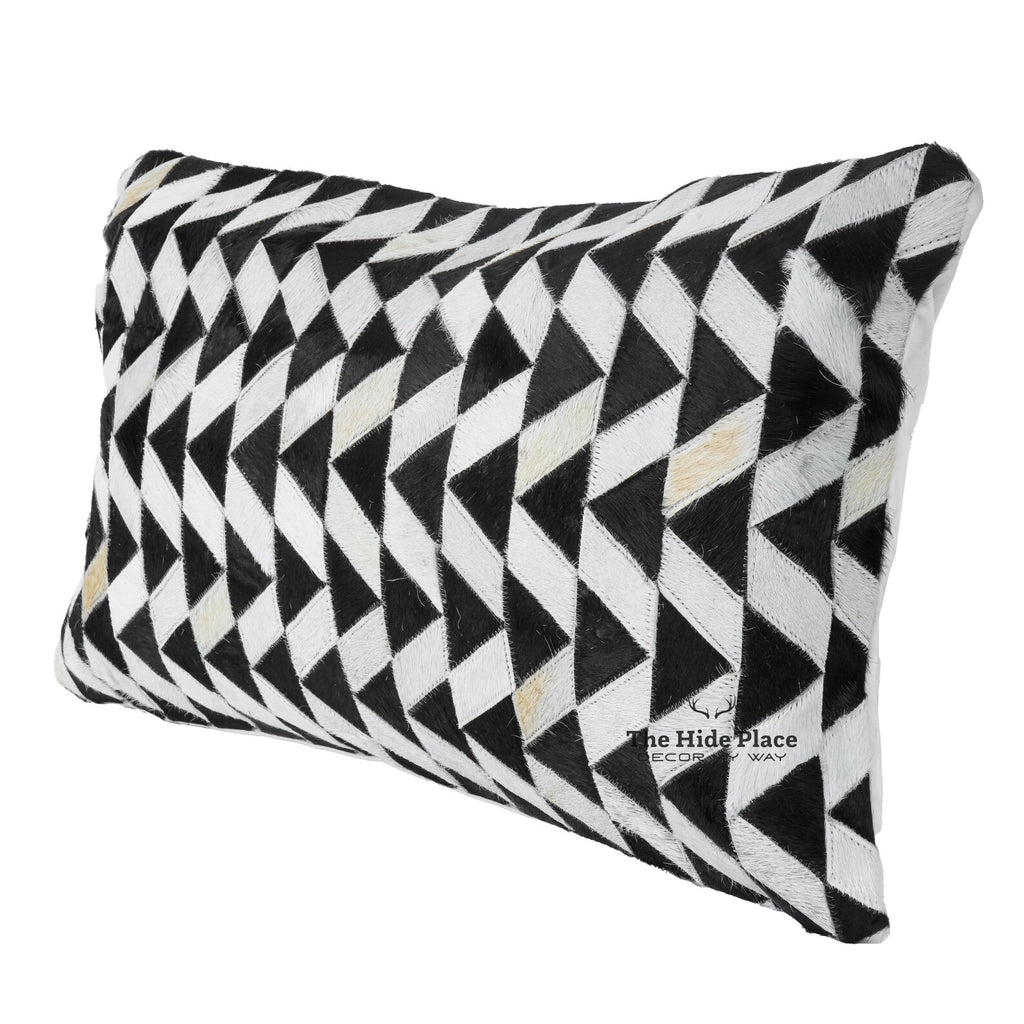 Cowhide Lumbar Pillow Cover: Black & White Hair-on-Hide Leather, 12x20/14x24