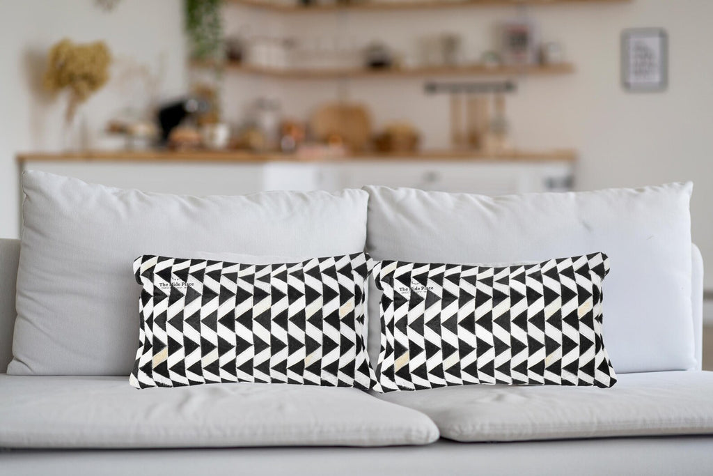 Cowhide Lumbar Pillow Cover: Black & White Hair-on-Hide Leather, 12x20/14x24