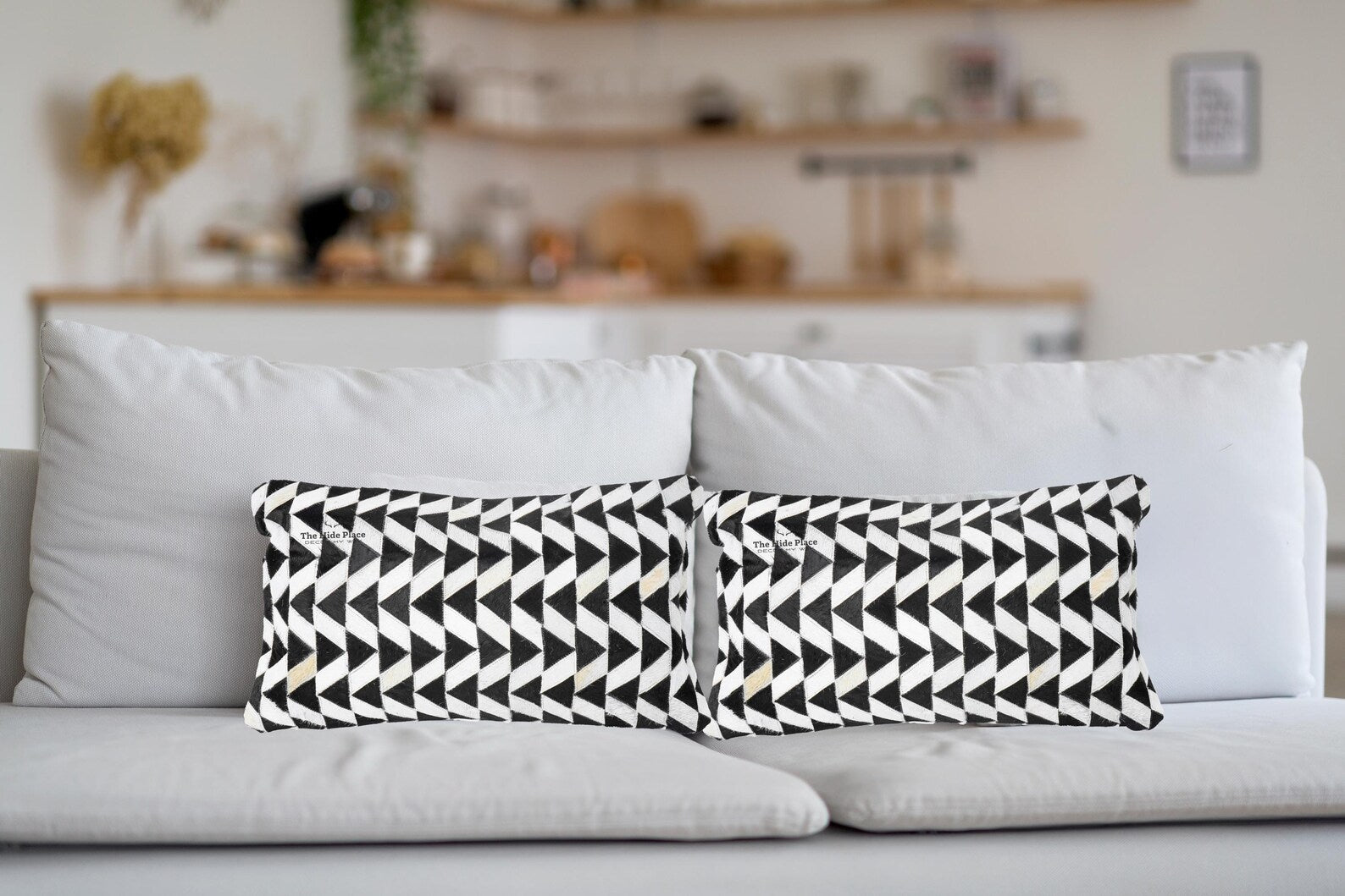 Cowhide Lumbar Pillow Cover: Black & White Hair-on-Hide Leather, 12x20/14x24