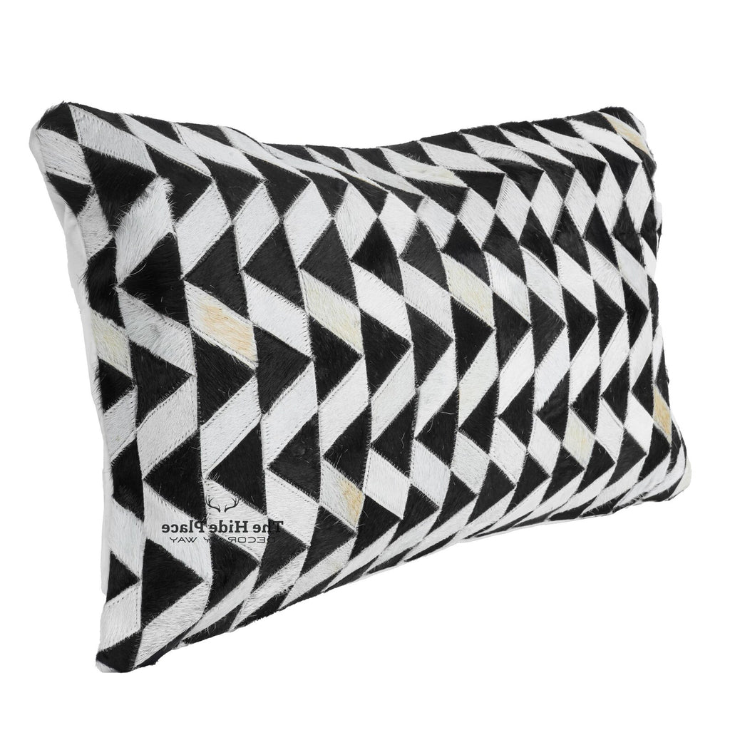 Cowhide Lumbar Pillow Cover: Black & White Hair-on-Hide Leather, 12x20/14x24