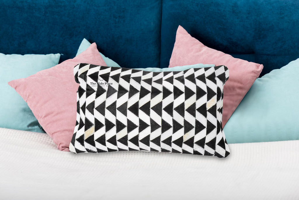 Cowhide Lumbar Pillow Cover: Black & White Hair-on-Hide Leather, 12x20/14x24
