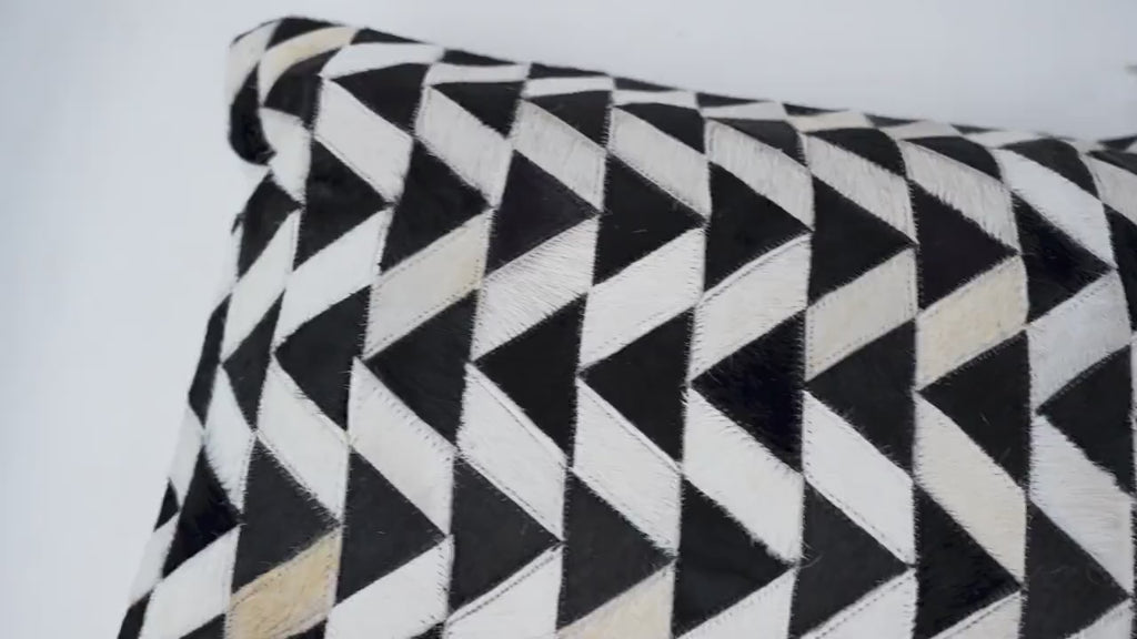 Cowhide Lumbar Pillow Cover: Black & White Hair-on-Hide Leather, 12x20/14x24