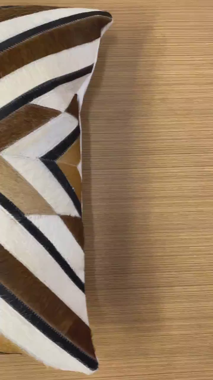 Handmade Cowhide Pillow Cover: Patchwork Hair-On Leather Cushion