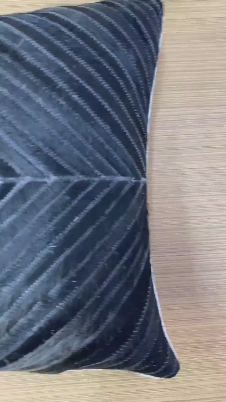 Handmade Black Cowhide Lumbar Pillow Cover: Hair-on-Hide, 12x20/14x24