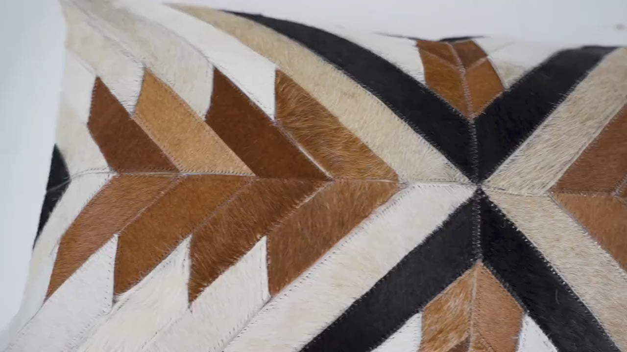 Cowhide Lumbar Pillow Cover: Hair-on Leather, White, Brown &amp; Tan